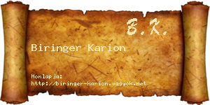 Biringer Karion névjegykártya